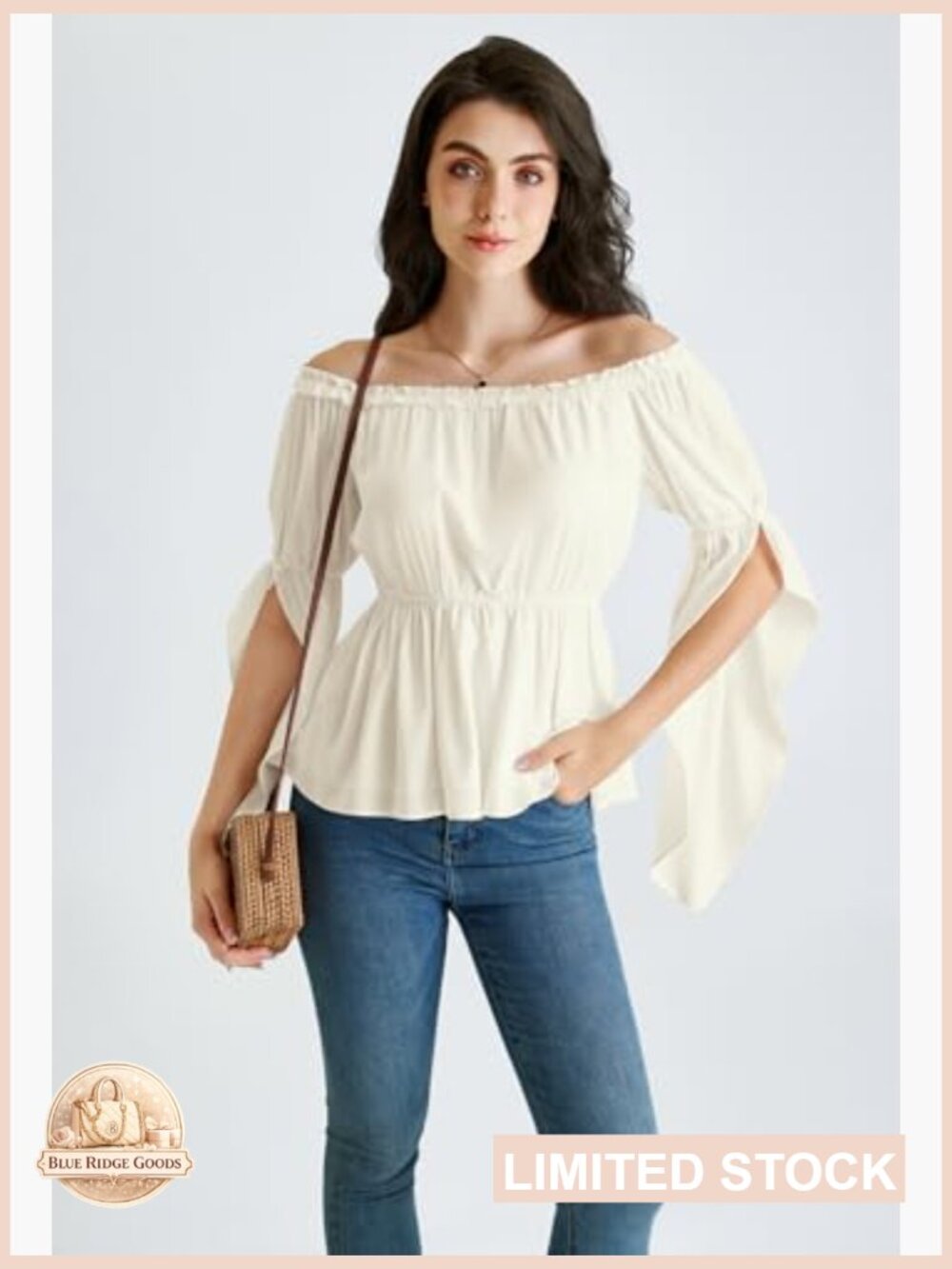 Bell Sleeve Peasant Blouse Renaissance Top Chiffon Smocked Waist Elegant - Picture 6 of 7